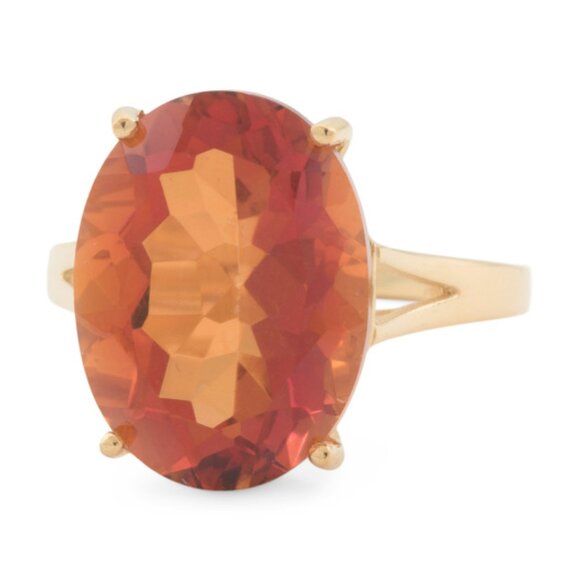 HIRAJULE Made In India 14kt Gold Plated Orange Quartz Ring - Picture 1 of 2